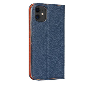 For iPhone 11 Litchi Genuine Leather Phone Case (Dark Blue)