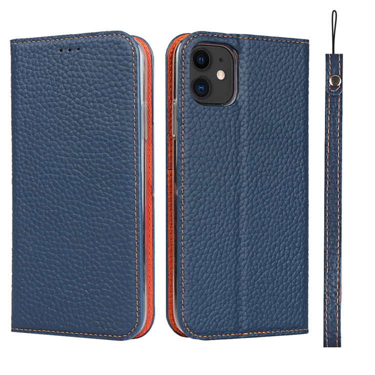 For iPhone 11 Litchi Genuine Leather Phone Case (Dark Blue)