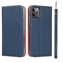 For iPhone 11 Pro Max Litchi Genuine Leather Phone Case (Dark Blue)