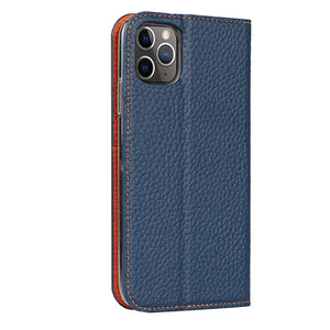 For iPhone 11 Pro Max Litchi Genuine Leather Phone Case (Dark Blue)