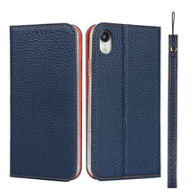 For iPhone XR Litchi Genuine Leather Phone Case(Dark Blue)