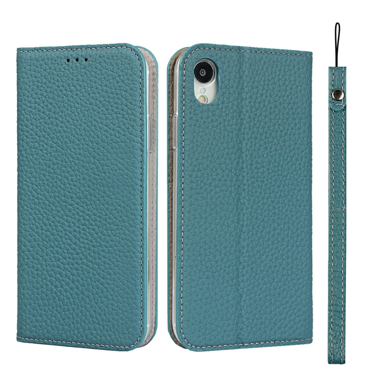 For iPhone XR Litchi Genuine Leather Phone Case(Sky Blue)