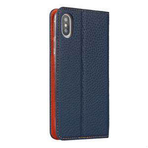 For iPhone XS Max Litchi Genuine Leather Phone Case(Dark Blue)