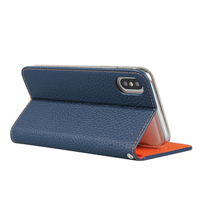 For iPhone XS Max Litchi Genuine Leather Phone Case(Dark Blue)