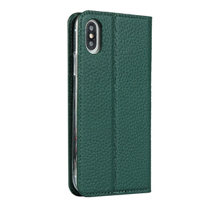 For iPhone XS Max Litchi Genuine Leather Phone Case(Green)