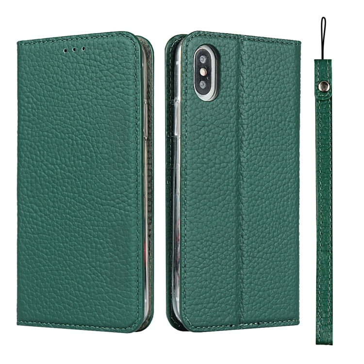 For iPhone XS Max Litchi Genuine Leather Phone Case(Green)