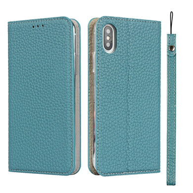 For iPhone XS Max Litchi Genuine Leather Phone Case(Sky Blue)