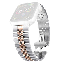 Man Five Beads Stainless Steel Watch Band, Width: 22mm For Apple Watch Ultra 49mm / Series 8&7 45mm / SE 2&6&SE&5&4 44mm / 3&2&1 42mm(Silver + Rose Gold)