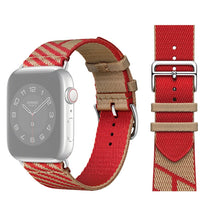 Two-color Nylon Braid Watch Band For Apple Watch Series 8&7 41mm / SE 2&6&SE&5&4 40mm / 3&2&1 38mm(Khaki+Red)