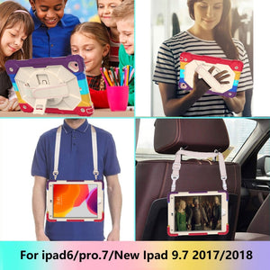 Contrast Color Robot Shockproof Silicon + PC Protective Case with Holder & Shoulder Strap For iPad 9.7 (2018) & (2017) / Air 2 / Air(Colorful Red)
