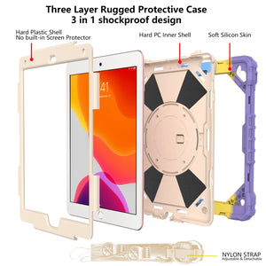 Contrast Color Robot Shockproof Silicon + PC Protective Case with Holder & Shoulder Strap For iPad 9.7 (2018) & (2017) / Air 2 / Air(Colorful Purple)