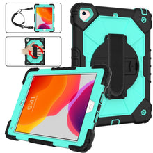 Contrast Color Robot Shockproof Silicon + PC Protective Case with Holder & Shoulder Strap For iPad 9.7 (2018) & (2017) / Air 2 / Air(Black+Mint)