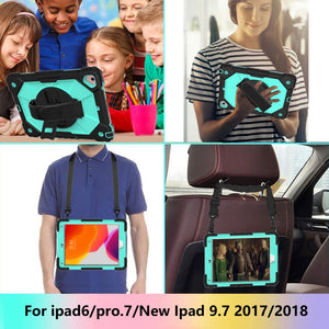 Contrast Color Robot Shockproof Silicon + PC Protective Case with Holder & Shoulder Strap For iPad 9.7 (2018) & (2017) / Air 2 / Air(Black+Mint)