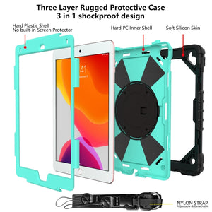 Contrast Color Robot Shockproof Silicon + PC Protective Case with Holder & Shoulder Strap For iPad 9.7 (2018) & (2017) / Air 2 / Air(Black+Mint)