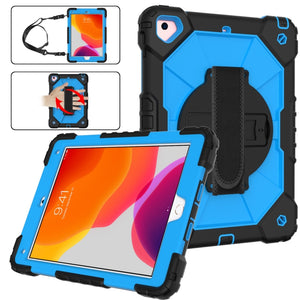 Contrast Color Robot Shockproof Silicon + PC Protective Case with Holder & Shoulder Strap For iPad 9.7 (2018) & (2017) / Air 2 / Air(Black+Blue)
