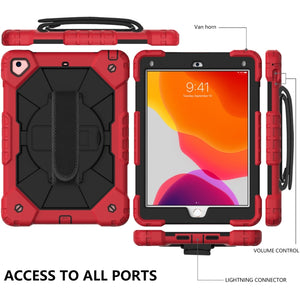 Contrast Color Robot Shockproof Silicon + PC Protective Case with Holder & Shoulder Strap For iPad 9.7 (2018) & (2017) / Air 2 / Air(Red+Black)