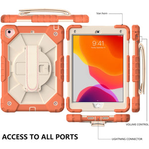 Contrast Color Robot Shockproof Silicon + PC Protective Case with Holder & Shoulder Strap For iPad 9.7 (2018) & (2017) / Air 2 / Air(Coral Orange+Beige)