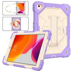 Contrast Color Robot Shockproof Silicon + PC Protective Case with Holder & Shoulder Strap For iPad 9.7 (2018) & (2017) / Air 2 / Air(Purple+Beige)