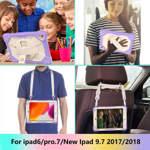 Contrast Color Robot Shockproof Silicon + PC Protective Case with Holder & Shoulder Strap For iPad 9.7 (2018) & (2017) / Air 2 / Air(Purple+Beige)