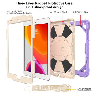 Contrast Color Robot Shockproof Silicon + PC Protective Case with Holder & Shoulder Strap For iPad 9.7 (2018) & (2017) / Air 2 / Air(Purple+Beige)