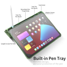 For iPad Pro 11 2022 / 2021 / 2020 Multi-folding Horizontal Flip PU Leather + TPU Aitbag Shockproof Half Paste Tablet Case with Holder & Pen Slot & Sleep / Wake-up Function(Deep Green)