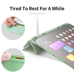 For iPad Pro 11 2022 / 2021 / 2020 Multi-folding Horizontal Flip PU Leather + TPU Aitbag Shockproof Half Paste Tablet Case with Holder & Pen Slot & Sleep / Wake-up Function(Deep Green)