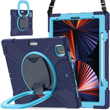 For iPad Pro 12.9 2022 / 2021 Silicone + PC Protective Tablet Case with Holder & Shoulder Strap(Navy Blue + Blue)