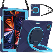 For iPad Pro 12.9 2022 / 2021 Silicone + PC Protective Tablet Case with Holder & Shoulder Strap(Navy Blue + Blue)