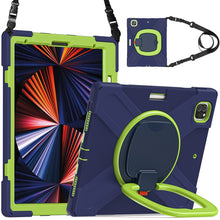 For iPad Pro 12.9 2022 / 2021 Silicone + PC Protective Tablet Case with Holder & Shoulder Strap(Navy Blue + Lime)