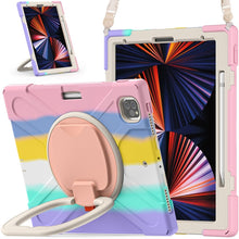 For iPad Pro 12.9 2022 / 2021 Silicone + PC Protective Tablet Case with Holder & Shoulder Strap(Colorful Pink)