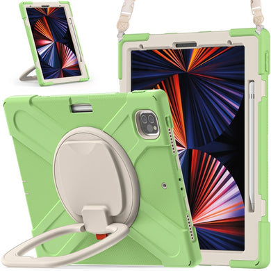 For iPad Pro 12.9 2022 / 2021 Silicone + PC Protective Tablet Case with Holder & Shoulder Strap(Matcha Green)