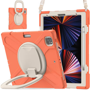 For iPad Pro 12.9 2022 / 2021 Silicone + PC Protective Tablet Case with Holder & Shoulder Strap(Living Coral)