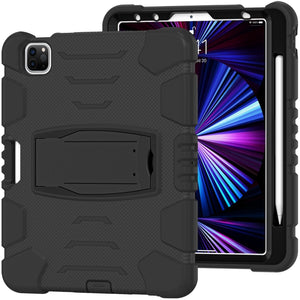 For iPad Pro 11 2022 / 2021 / 2020 / 2018 3-Layer Protection Screen Frame + PC + Silicone Shockproof Combination Tablet Case with Holder(Black+Black)