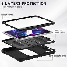 For iPad Pro 11 2022 / 2021 / 2020 / 2018 3-Layer Protection Screen Frame + PC + Silicone Shockproof Combination Tablet Case with Holder(Black+Black)