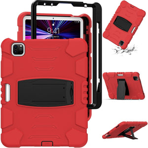 For iPad Pro 11 2022 / 2021 / 2020 / 2018 3-Layer Protection Screen Frame + PC + Silicone Shockproof Combination Tablet Case with Holder(Red+Black)