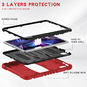 For iPad Pro 11 2022 / 2021 / 2020 / 2018 3-Layer Protection Screen Frame + PC + Silicone Shockproof Combination Tablet Case with Holder(Red+Black)