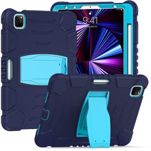 For iPad Pro 11 2022 / 2021 / 2020 / 2018 3-Layer Protection Screen Frame + PC + Silicone Shockproof Combination Tablet Case with Holder(NavyBlue+Blue)