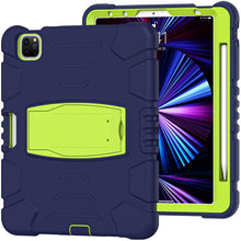 For iPad Pro 11 2022 / 2021 / 2020 / 2018 3-Layer Protection Screen Frame + PC + Silicone Shockproof Combination Tablet Case with Holder(NavyBlue+Lime)