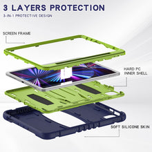 For iPad Pro 11 2022 / 2021 / 2020 / 2018 3-Layer Protection Screen Frame + PC + Silicone Shockproof Combination Tablet Case with Holder(NavyBlue+Lime)