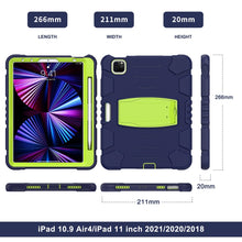 For iPad Pro 11 2022 / 2021 / 2020 / 2018 3-Layer Protection Screen Frame + PC + Silicone Shockproof Combination Tablet Case with Holder(NavyBlue+Lime)