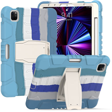 For iPad Pro 11 2022 / 2021 / 2020 / 2018 3-Layer Protection Screen Frame + PC + Silicone Shockproof Combination Tablet Case with Holder(Colorful Blue)