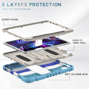 For iPad Pro 11 2022 / 2021 / 2020 / 2018 3-Layer Protection Screen Frame + PC + Silicone Shockproof Combination Tablet Case with Holder(Colorful Blue)