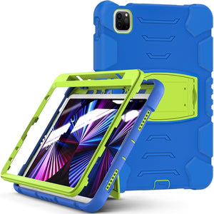 For iPad Pro 11 2022 / 2021 / 2020 / 2018 3-Layer Protection Screen Frame + PC + Silicone Shockproof Combination Tablet Case with Holder(Blue+Lime)