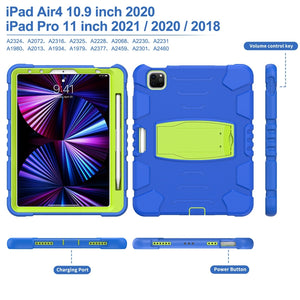 For iPad Pro 11 2022 / 2021 / 2020 / 2018 3-Layer Protection Screen Frame + PC + Silicone Shockproof Combination Tablet Case with Holder(Blue+Lime)