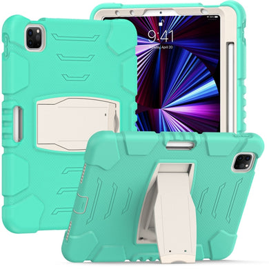 For iPad Pro 11 2022 / 2021 / 2020 / 2018 3-Layer Protection Screen Frame + PC + Silicone Shockproof Combination Tablet Case with Holder(Mint Green)