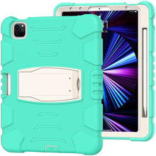 For iPad Pro 11 2022 / 2021 / 2020 / 2018 3-Layer Protection Screen Frame + PC + Silicone Shockproof Combination Tablet Case with Holder(Mint Green)