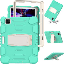 For iPad Pro 11 2022 / 2021 / 2020 / 2018 3-Layer Protection Screen Frame + PC + Silicone Shockproof Combination Tablet Case with Holder(Mint Green)