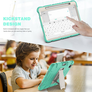 For iPad Pro 11 2022 / 2021 / 2020 / 2018 3-Layer Protection Screen Frame + PC + Silicone Shockproof Combination Tablet Case with Holder(Mint Green)