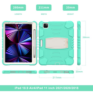 For iPad Pro 11 2022 / 2021 / 2020 / 2018 3-Layer Protection Screen Frame + PC + Silicone Shockproof Combination Tablet Case with Holder(Mint Green)