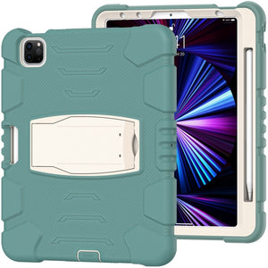 For iPad Pro 11 2022 / 2021 / 2020 / 2018 3-Layer Protection Screen Frame + PC + Silicone Shockproof Combination Tablet Case with Holder(Emerald Green)